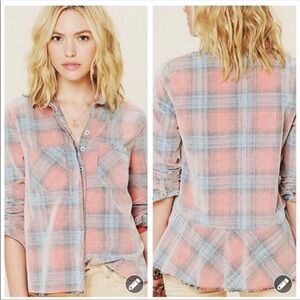 Free People We the Free Clarissa Corduroy Plaid Flannel Button Down Top Shirt S